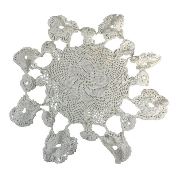 Vintage Crocheted Doilie Fancy 3d Flower SwirlEdge Design 11”x11” Centerpiece - Picture 1 of 4